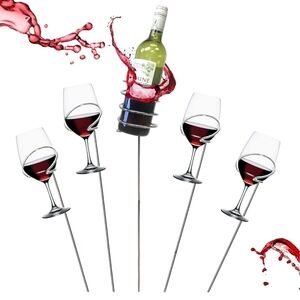 NIB Stainless Steel Wine Bottle and Glass Holder Set